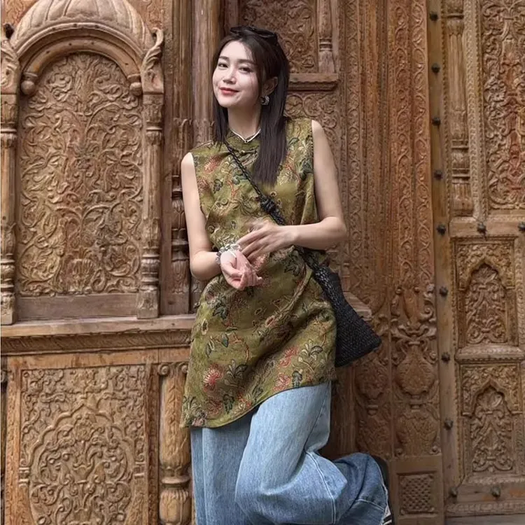 新中式女装知性风印花马甲背心2025夏季新款国风洋气衣服无袖上衣