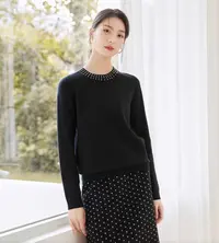 100绵羊毛欧莎法式珍珠领毛衣冬季新款女高级感圆领针织上衣3582