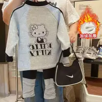 【加绒】亲子装KT圆领卫衣套装女童秋装休闲堆堆袜裤大版型T恤