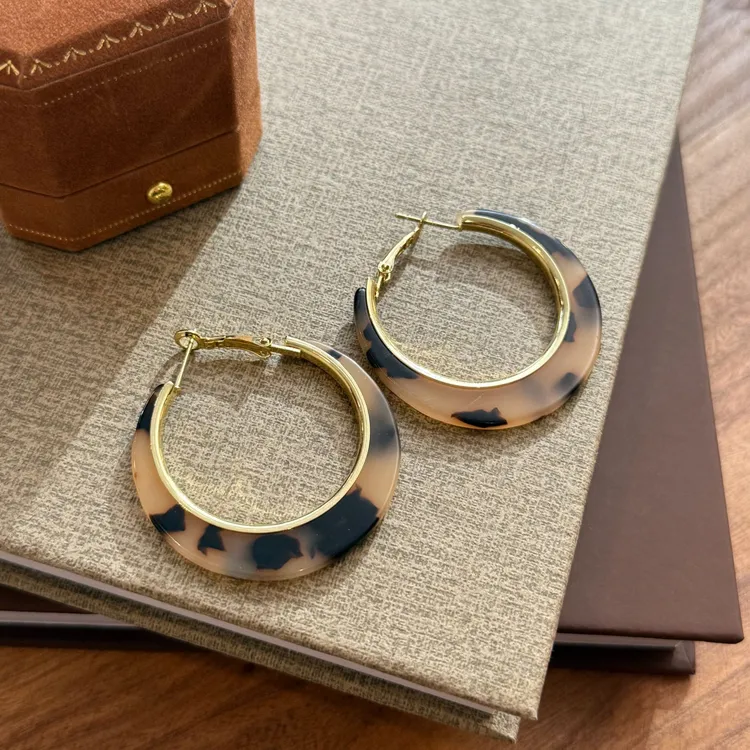 黄铜树脂耳饰 玳瑁色树脂金属耳圈女夸张简约时尚百搭耳环