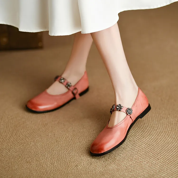 1.5cm/复古时尚气质圆头单鞋百搭浅口简约文艺一字带女鞋40