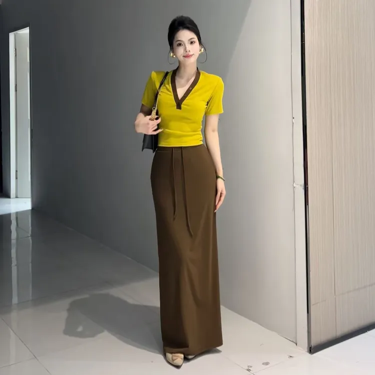 显瘦气质时尚夏季服装短袖休闲百搭复古包臀春夏修身女装套装