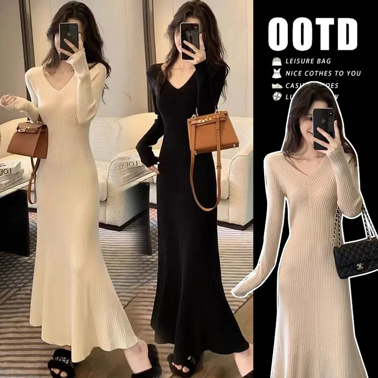 孕妇装春秋新款针织连衣裙修身气质秋冬百搭打底毛衣孕妇鱼尾裙