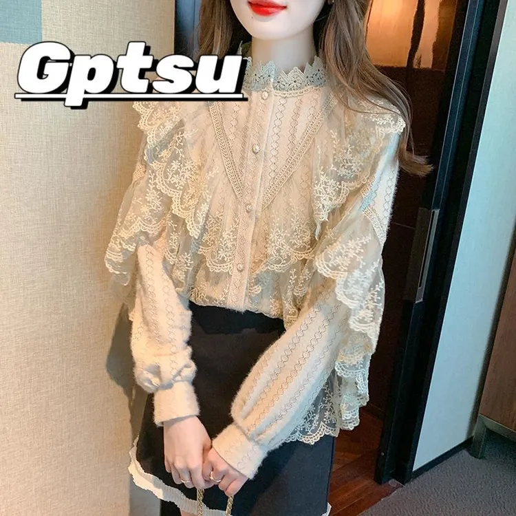 GPTSu蕾丝衬衫打底衫士早春秋冬季2025年新款法式洋派高级感小衫