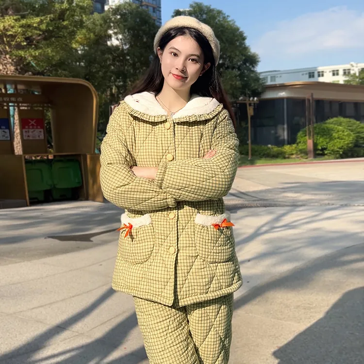 【海棠花开】韩蜜蜜减龄加厚三层夹棉家居服冬季保暖套装休闲可外穿