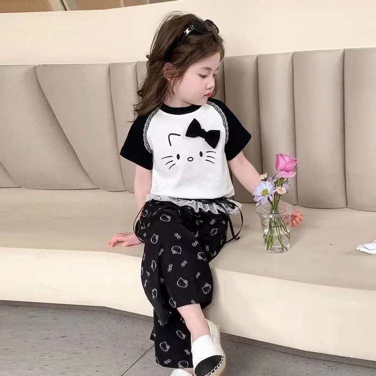 女童夏装短袖套装2025新款儿童T恤防蚊裤时髦两件套宝宝夏季衣服
