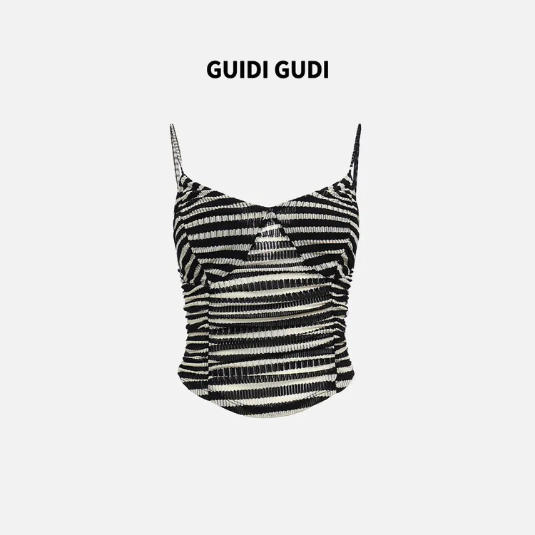 GUIDI GUDI【走马】女人味黑白条纹吊带背心/黄加蓝 B9521255H