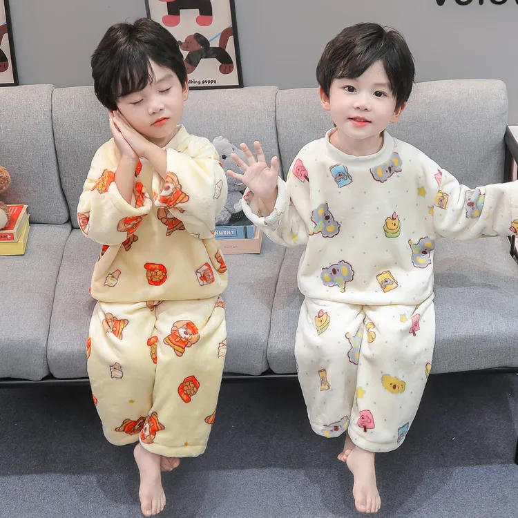 男童睡衣法兰绒秋冬季2025新款男孩宝宝加绒儿童秋款珊瑚绒家居服