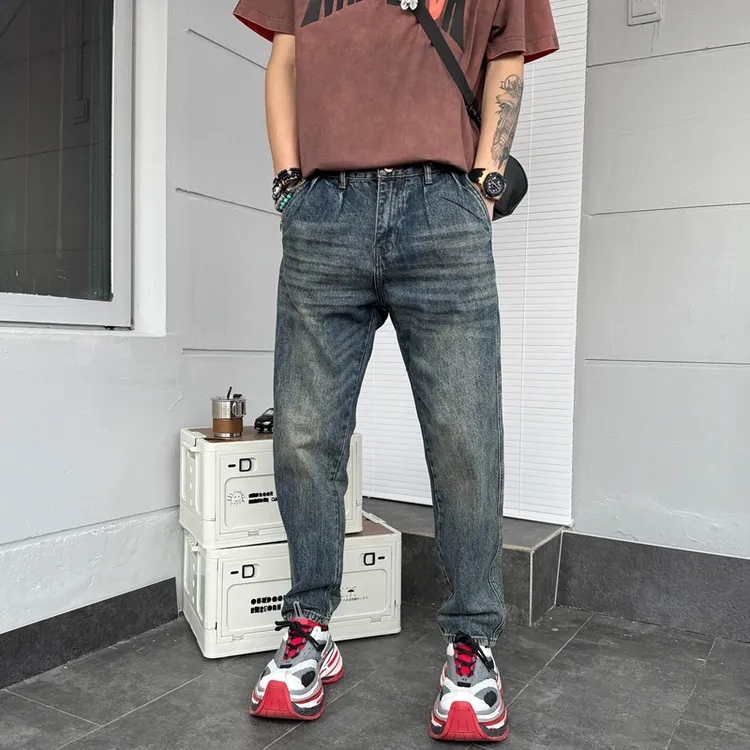 秋季潮牌高端牛仔裤男士宽松2025新款斜插袋美式复古直筒休闲裤