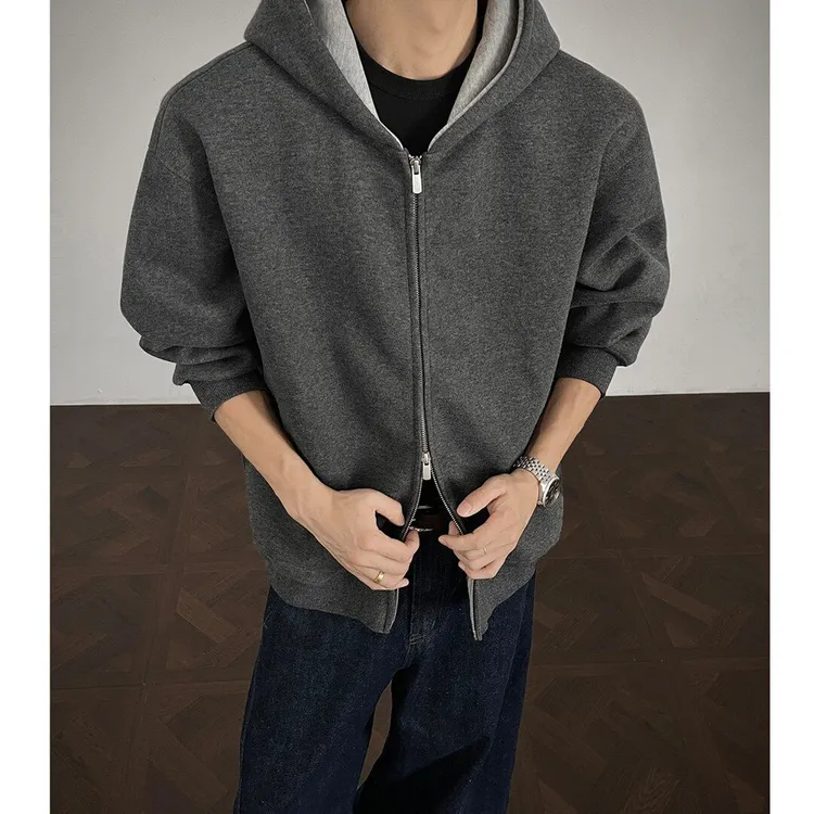 廓形连帽开衫卫衣男款春秋季美式cleanfit痞帅高街宽松上衣外套潮