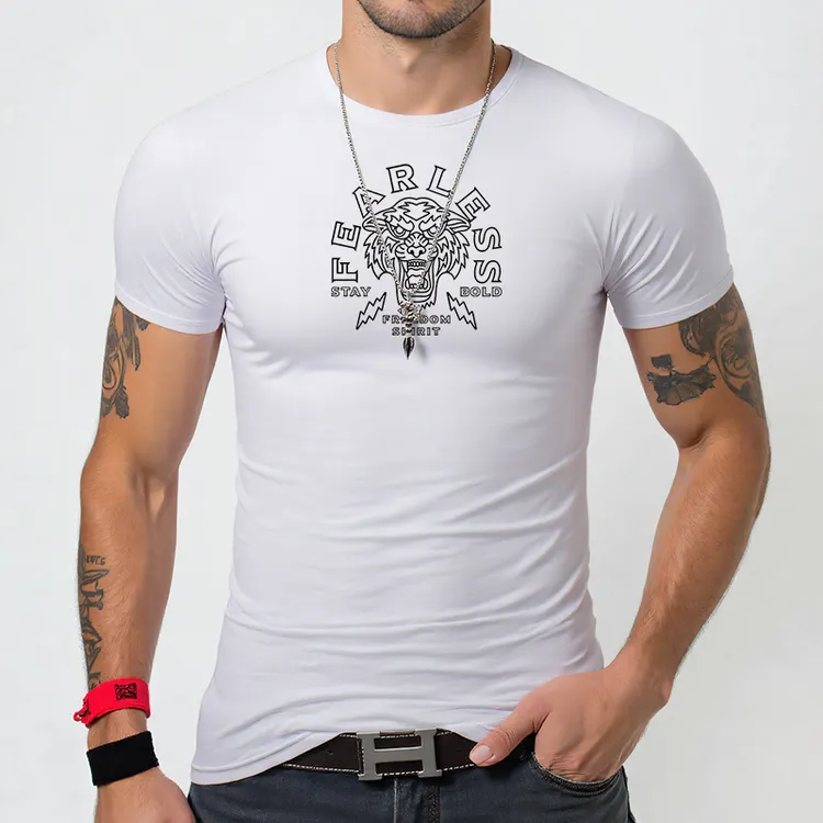 舒适短袖t恤男士修身夏季印花打底衫半袖圆领体恤韩版大码上衣服