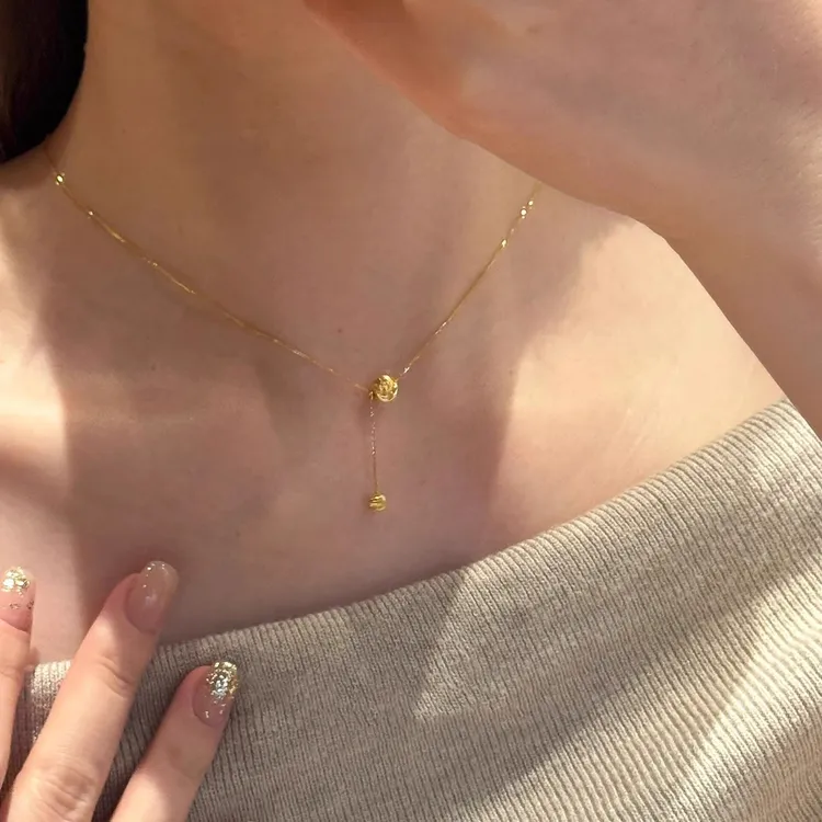 铜合金项链 金色蹦迪珠项链女时尚小众设计高级感轻奢气质锁骨链
