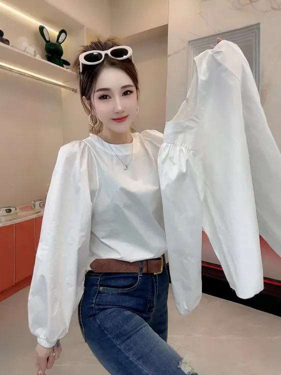绝美巨好看的衬衫女2025秋冬新款韩系宽松百搭灯笼袖气质上衣单穿