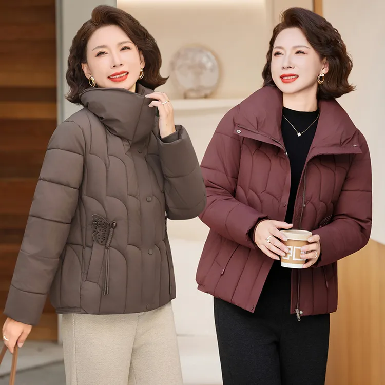 2025秋冬新款时尚妈妈棉服翻领洋气冬装棉袄中老年显瘦保暖棉衣