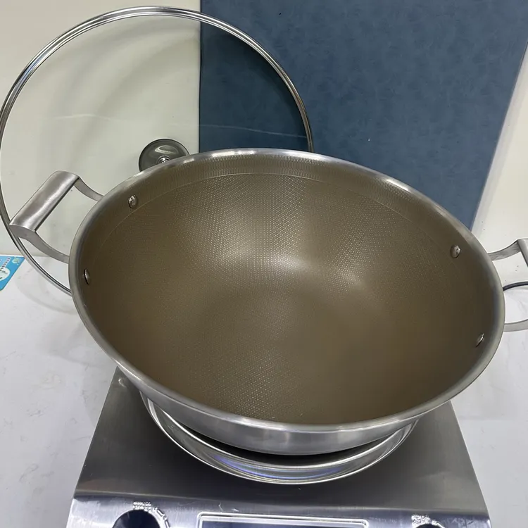 钛炒锅不粘锅加深家用无涂层316L不锈钢炒菜锅电磁大号炖锅