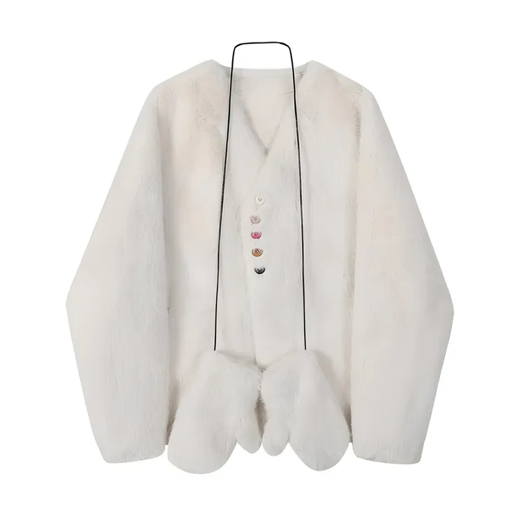 曼曼【暖暖过冬】彩扣皮毛一体毛毛绒厚外套女（带手套）24096#