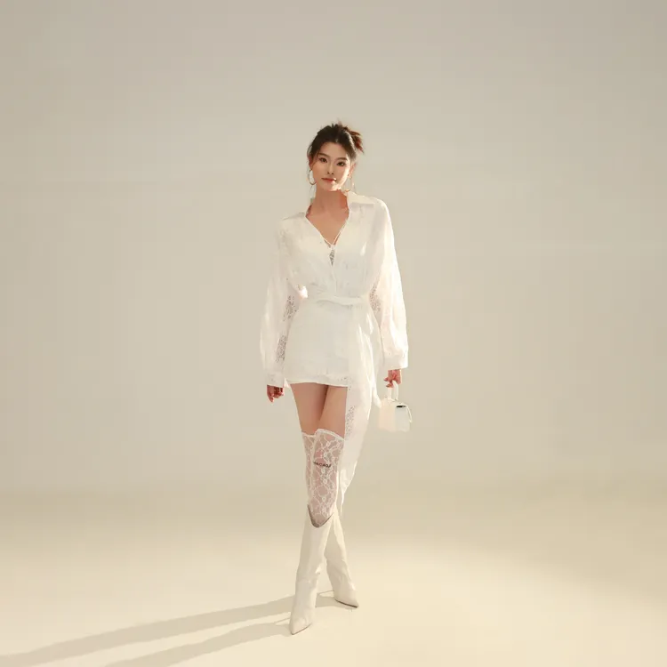 【蜜蜜家】馥芮白栀时尚法式气质镂空蕾丝拼接连衣裙套装 WD/3262