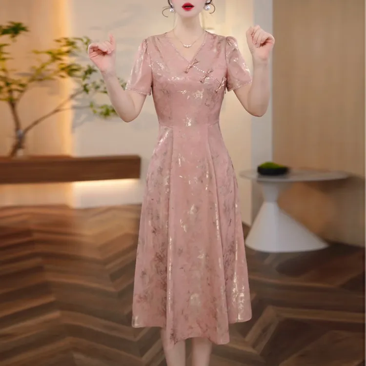 气质改良旗袍连衣裙女2025夏季新款妈妈洋气减龄显瘦国风盘扣裙子