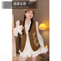 【胖小仙】<画廊女孩>绣花马甲开衫马甲焦糖色刺绣马甲微胖显瘦大码
