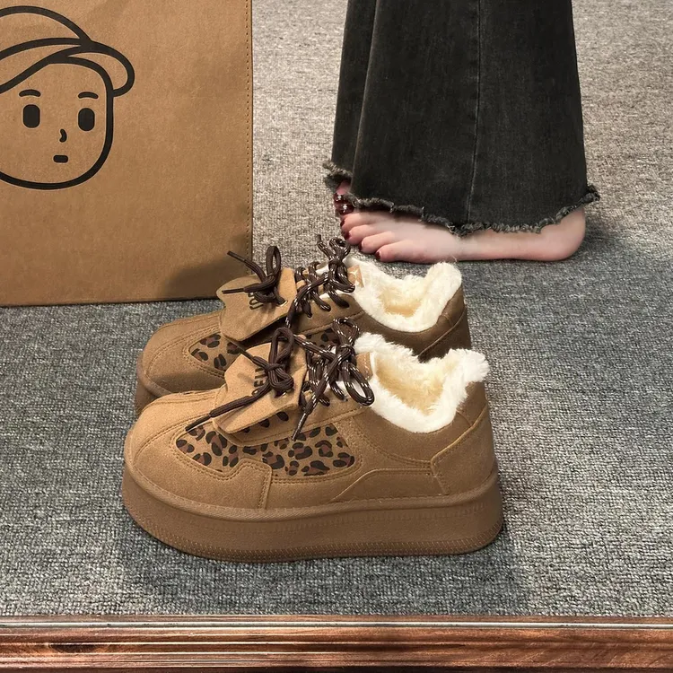 暮柒淮厚底雪地靴女2025冬季新款复古丑萌勃肯鞋保暖德训鞋加绒毛