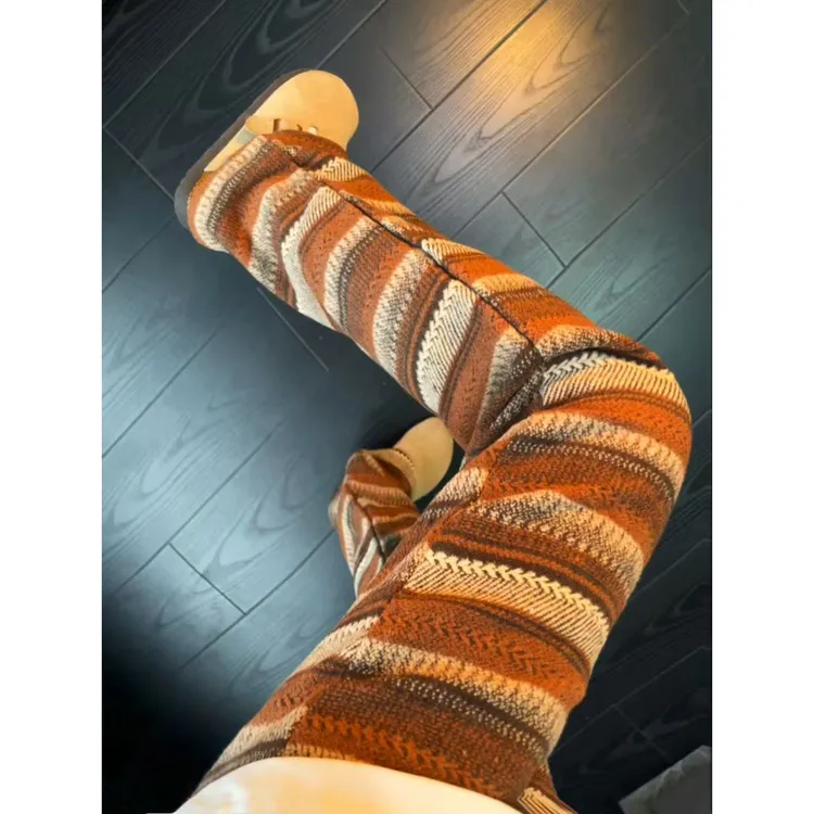 美式复古美拉德条纹毛呢阔腿裤男女秋季宽松复古慵懒风直筒休闲裤