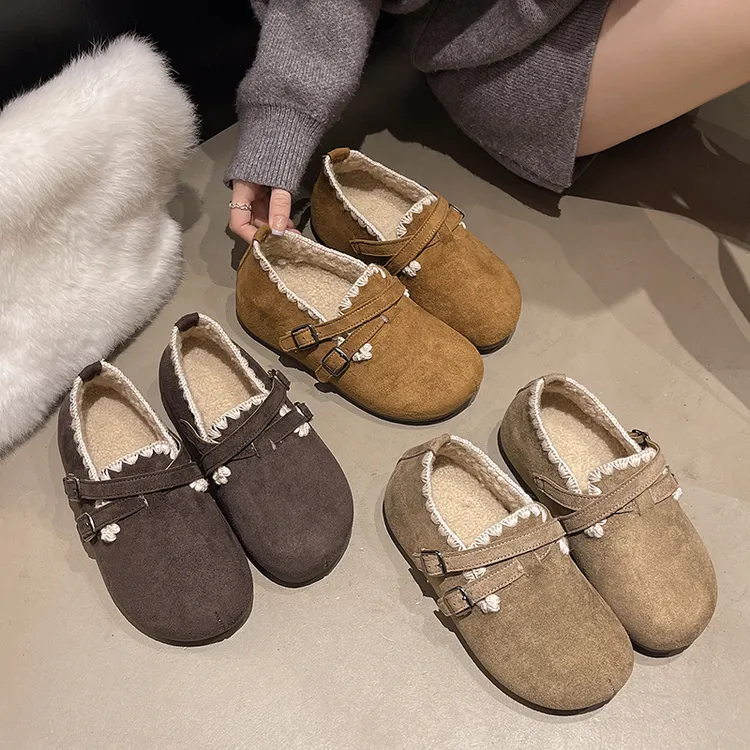 厚底勃肯花边棉鞋女2025秋冬新款保暖勃肯鞋防滑复古加绒雪地靴