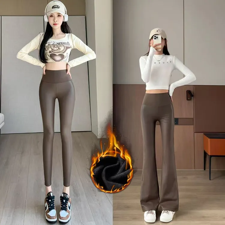 冬季新款加绒款时尚百搭显瘦小香皮小脚裤微喇裤8080/6060