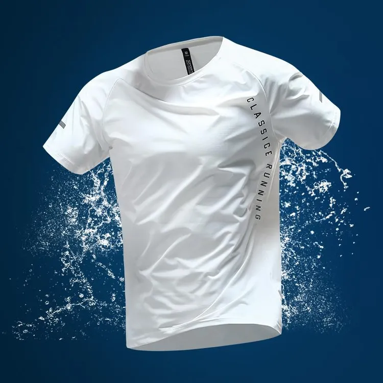 FAVMARTHA冰丝运动t恤男士速干透气夏季薄款跑步短袖2025新款白色