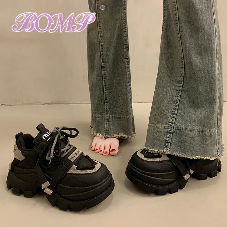 BOMP增高厚底松糕老爹鞋女2025秋冬新款加绒百搭时尚休闲运动鞋子