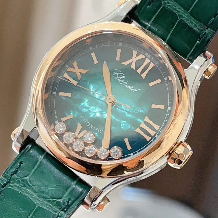 99新 Chopard/萧邦 快乐7钻绿贝母间玫瑰金自动机械全套2021