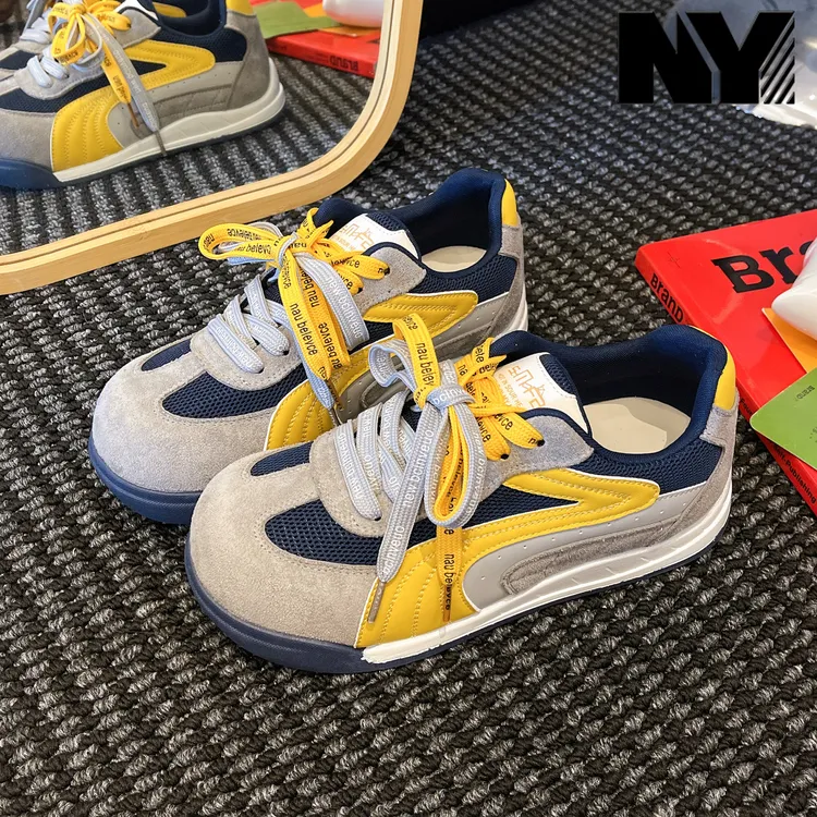 NY复古轻底德训鞋显脚小2025年早秋运动鞋双鞋带厚底透气网面女鞋