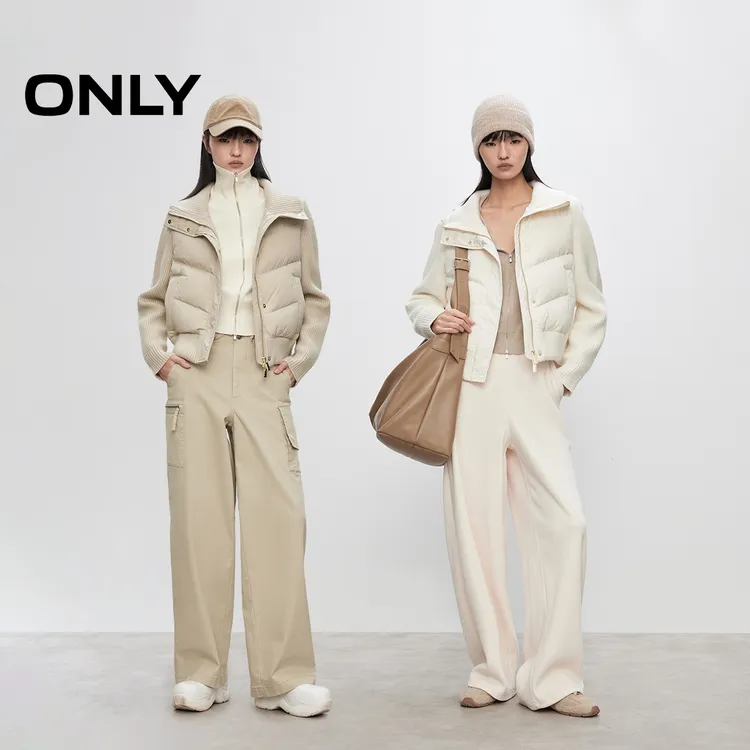 ONLY2025冬季新款90白鸭绒针织拼接正肩翻领短款女|125423009