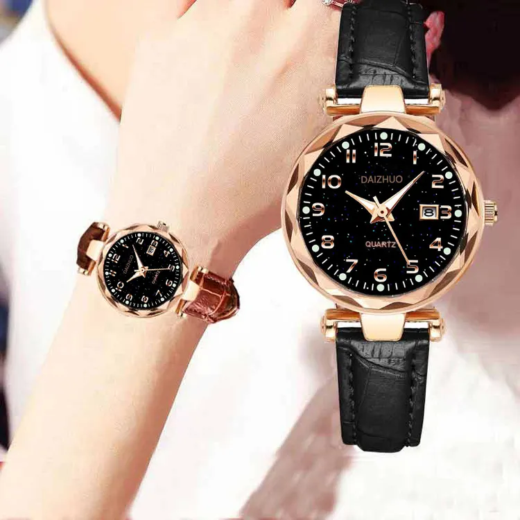 送老婆礼物女士手表日历时尚石英表皮带防水手表数字气质