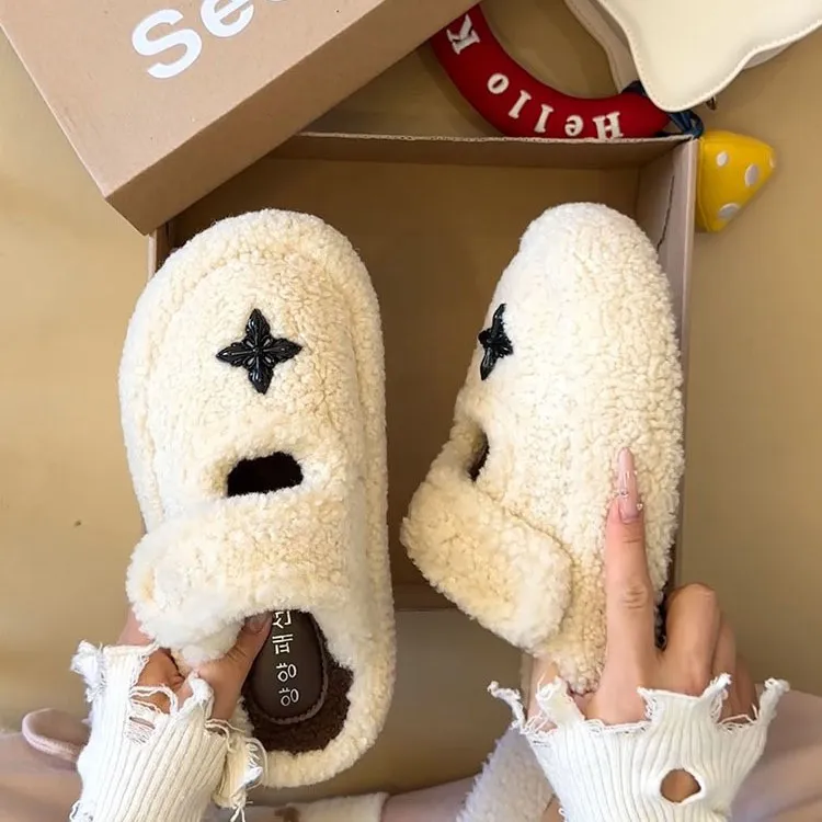 2025秋冬新款厚底增高高级感毛毛拖鞋女外穿复古毛茸茸勃肯棉拖鞋
