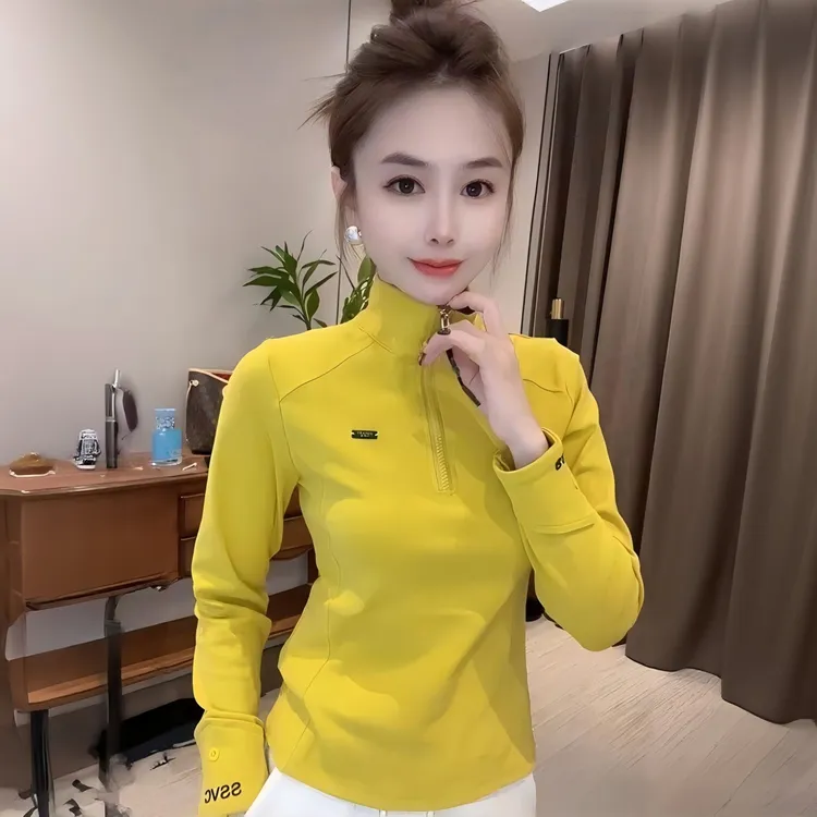 打底衫女2025冬季新款拉链刺绣拼接时尚休闲长袖百搭气质显瘦上衣