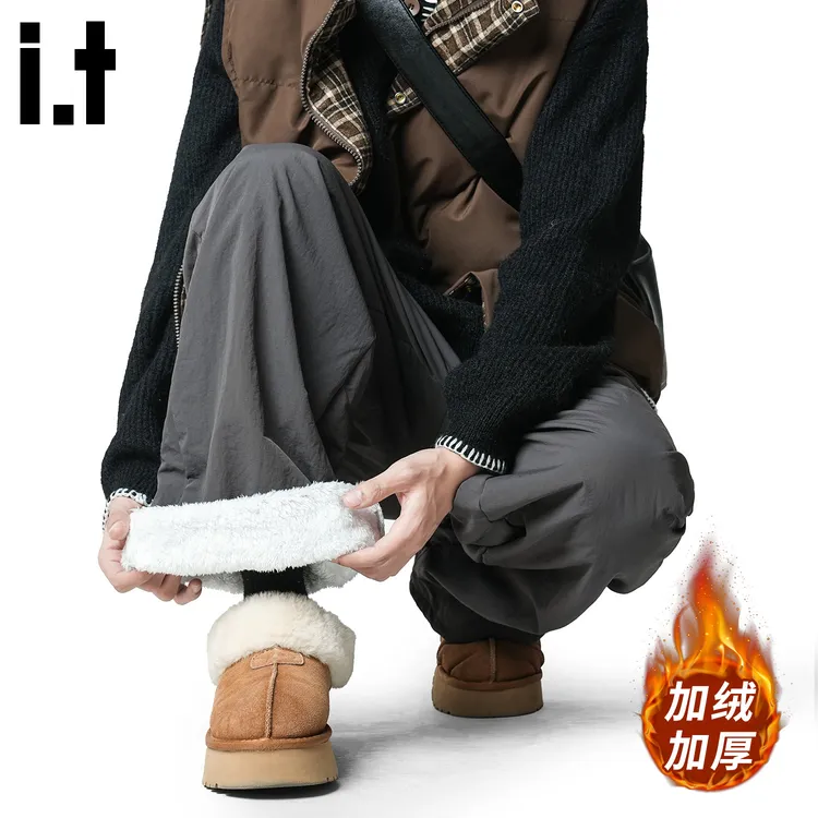 i.t:CHOCOOLATE加绒加厚休闲裤男款秋冬季潮牌宽松保暖百搭直筒裤
