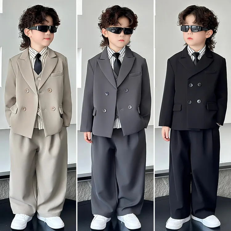 儿童休闲西服时髦洋气男童走秀演出服秋冬款花童礼服男孩西装套装
