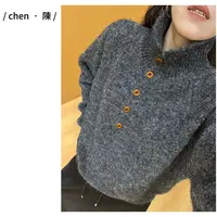chen·陳韩系【高领半纽扣】两穿针织毛衣