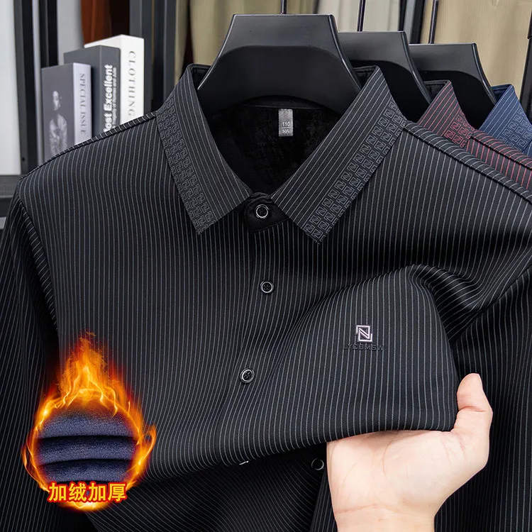 【霖杉坊/冬季新款】必拍重磅 加绒保暖高品质男士条纹长袖衬衫8885