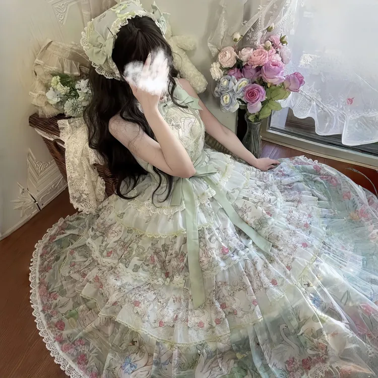 线球猫长款lolita天鹅湖jsk优雅cla洛丽塔日常lo裙连衣裙可爱裙子