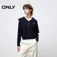 ONLY2025秋季新款航海风大翻领刺绣落肩长袖针织衫女|125413036