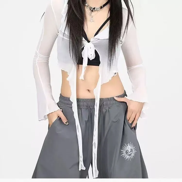 潮牌流苏纱爵士跳腰搭ko拉丁长袖飘逸辣妹罩衫上衣性感时尚