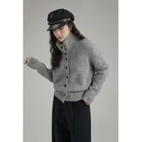 灰色高领针织毛衣女2025年冬季新款慵懒风显瘦开衫上衣XH26916-Q