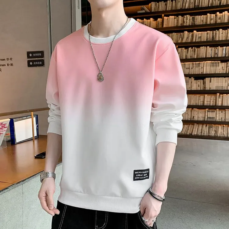 FAVMARTHA~渐变色2025新款春秋季长袖T恤男士打底衫宽松青少年上