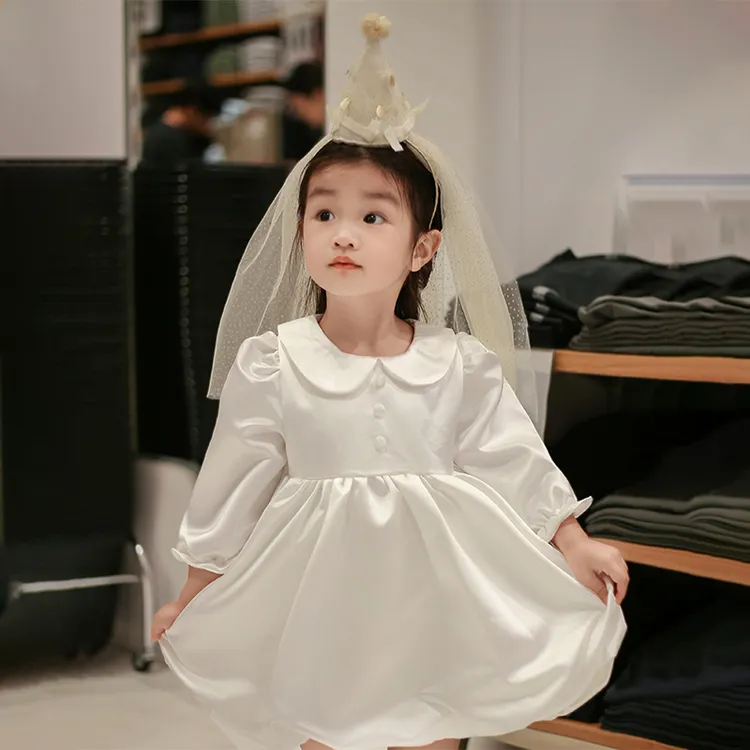女童2025秋季新款高端连衣裙宝宝周岁公主珠光长袖礼服花童蓬蓬裙