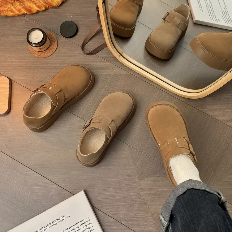 加绒增高雪地靴2025新款百搭软底加绒保暖乐福鞋秋冬季勃肯一脚蹬