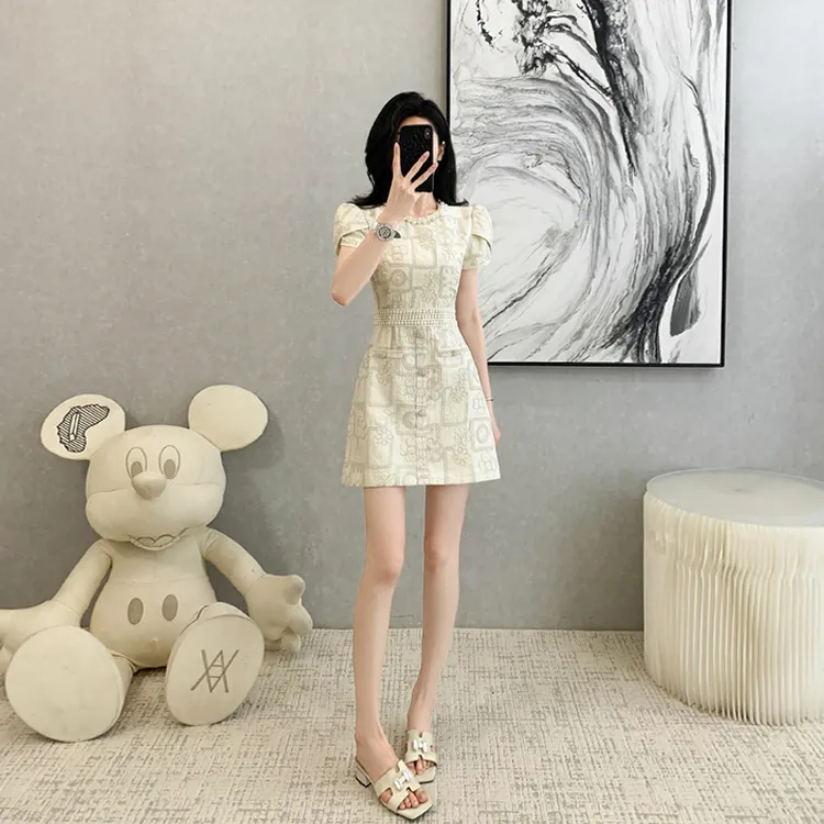 法式小香风钉珠圆领重要场合连衣裙轻奢高级感礼服裙子女夏季短裙