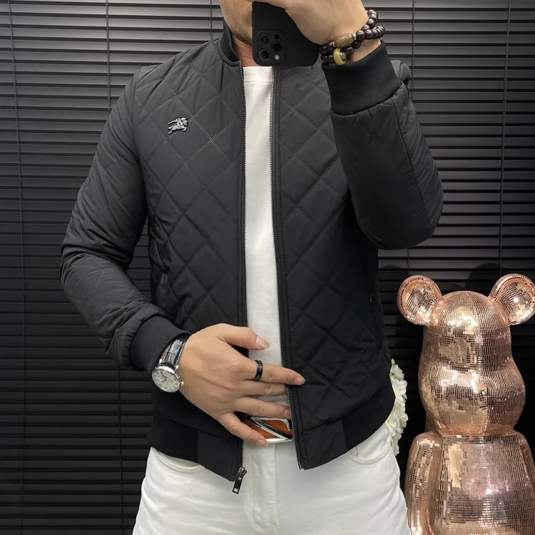 秋冬薄款棉服915男士棒球领棉衣修身显瘦时尚百搭保暖菱形格压花