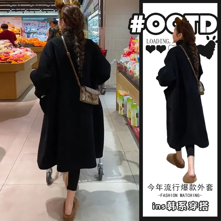 复古气质高级感黑色毛呢外套女秋冬季新款小个子中长款保暖大衣潮