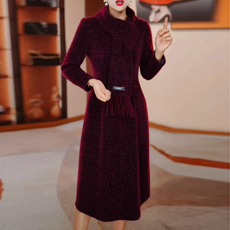 高端时尚气质优雅连衣裙女2025秋新款妈妈减龄显瘦遮肉加厚中长裙